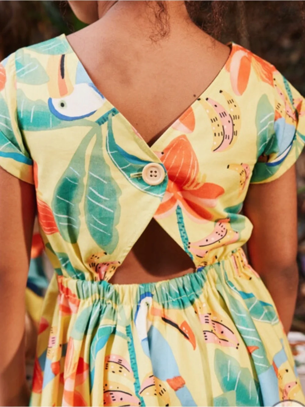 Tea Collection Tropical Floral Yellow Twirl Dress with Peek-a-boo Back - Picture 2 of 8
